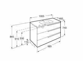 Тумба підвісна з трьома ящиками МДФ 100х46 сірий антрацит з раковиною для ванної Roca Victoria-N кераміка білий A855836153