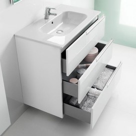 Тумба підвісна з трьома ящиками МДФ 60х46 білий глянець з раковиною для ванної Roca Victoria-N кераміка білий A855839806