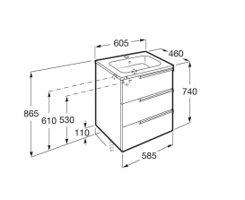 Тумба підвісна з трьома ящиками МДФ 60х46 білий глянець з раковиною для ванної Roca Victoria-N кераміка білий A855839806