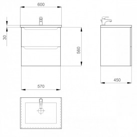 Тумба підвісна Sanwerk Era Air 60х45 см з раковиною Канті білий MV0000650