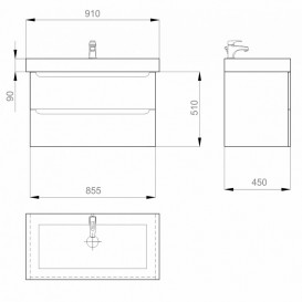 Тумба подвесная Sanwerk Era Air 90х45 см с раковиной Принц белый MV0000416