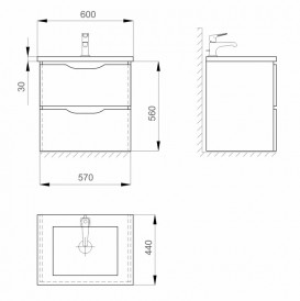 Тумба подвесная Sanwerk Liga Air 60х44 см с раковиной Канте белый/мессина MV0000644