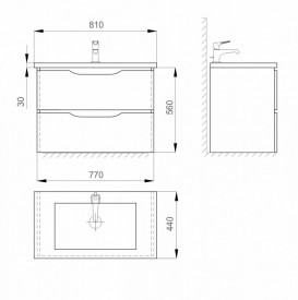 Тумба підвісна Sanwerk Liga Air 80х44 см з раковиною Канте білий/мессіна MV0000646