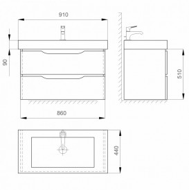 Тумба підвісна Sanwerk Liga Air 90х44 см з раковиною Принц білий/мессіна MV0000394