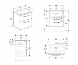 Тумба з раковиною Geberit Selnova Square 58.8х50,2 см ДСП білий глянець 501.236.00.1