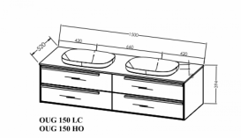 Тумба с раковиной Kolpa San Grace OUG 150 1500x520x444 мм ДСП/МДФ светлый бетон/черный матовый 546370