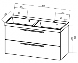 Тумба с раковиной Kolpa-san Jolie OUJ 120/2 120.6х66 см ДСП с ПВХ-пленкой антрацит 502850