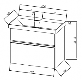 Тумба с раковиной Kolpa-san Oxana OUO 80 80.5х65.15 см ДСП с ПВХ-пленкой темный дуб 507200