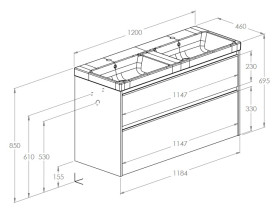 Тумба с двойной раковиной Roca Gap Pro 120х46 см ДСП светлый дуб A852065464