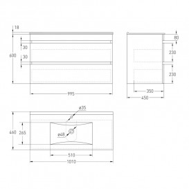 Тумба з раковиною Volle Fiesta 100 см МДФ/ЛДСП білий 15-100-01