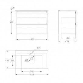 Тумба с раковиной Volle Leon 80 см подвесная МДФ/ЛДСП белый 15-11-81