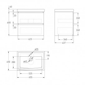 Тумба с раковиной Volle Oliva 65 см подвесная МДФ/ДСП черный 15-45-61B