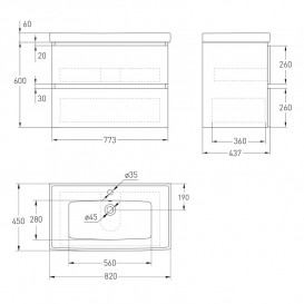 Тумба з раковиною Volle Oliva 80 см підвісна МДФ/ДСП капучино 15-45-81C