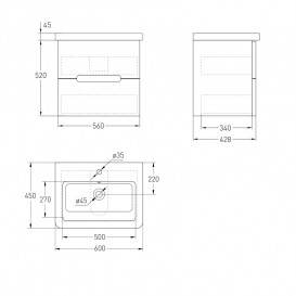 Тумба з раковиною Volle Solo 60 см підвісна МДФ/ДСП антрацит 1910.306009