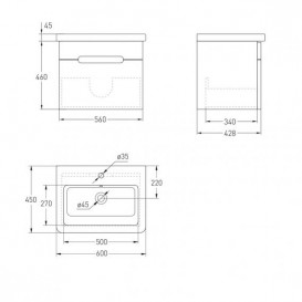 Тумба з раковиною Volle Solo 60 см підвісна МДФ/ДСП антрацит 1910.326009