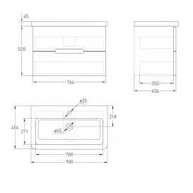 Тумба с раковиной Volle Solo 80 см подвесная МДФ/ДСП белый 1910.308007