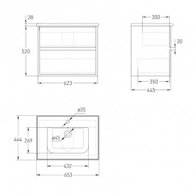 Тумба с раковиной Volle Teo 65 см подвесная ДСП бетон 15-88-61C