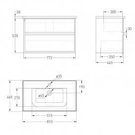 Тумба з раковиною Volle Teo 80 см підвісна ДСП дуб Готланд 15-88-810Dr