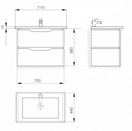 Тумба Sanwerk Alessa Air 70 см с раковиной Qtap МДФ белый/венге MV0000877