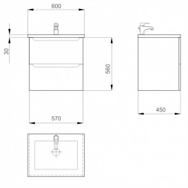 Тумба Sanwerk Era Air 60 см с раковиной Space Line МДФ белый MV0000854