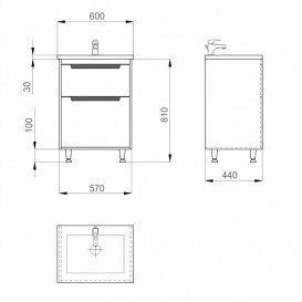 Тумба Sanwerk Greta 60 см с раковиной Space Line МДФ белый MV0000883