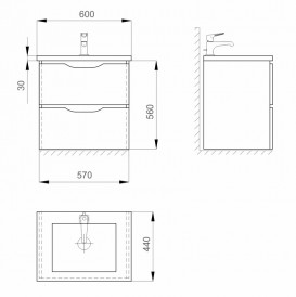 Тумба Sanwerk Liga Air 60 см с раковиной Space Line МДФ белый/мессина MV0000860