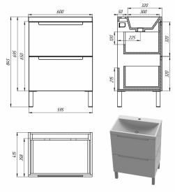 Тумба Snail Б'янко з раковиною Богема 60х41,5 см фарбований МДФ/ливарний мармур білий 6003КМ156