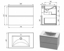 Тумба Snail Элегия с раковиной Орфей 80х48,5 см крашенный МДФ/литьевой мрамор белый 800КМ165/800