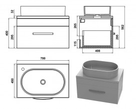 Тумба Snail Мадлен із раковиною Ліана 70х45 см фарбований МДФ/ливарний мармур білий 700KM172