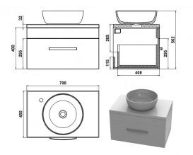 Тумба Snail Мадлен із раковиною Сакура 70х45 см фарбований МДФ/ливарний мармур білий 700KM177