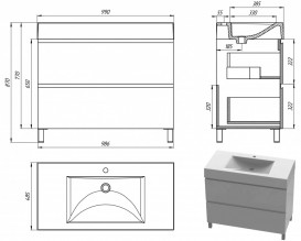 Тумба Snail Новелла с раковиной Атлант 99х48,5 см крашенный МДФ/литьевой мрамор белый 990КМ163