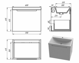 Тумба Snail Виола с раковиной Богема 60х41,5 см крашенный МДФ/литьевой мрамор белый 6001КМ156