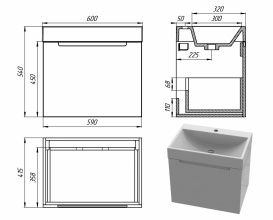 Тумба Snail Виола с раковиной Гранд 60х41,5 см крашенный МДФ/литьевой мрамор белый 6001КМ148