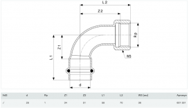 Угольник переходной 90° Viega Prestabo 1114.5 28хRp1 нелегированная сталь 601331