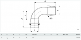 Косинець перехідний 90° Viega Prestabo 12хr1 / 2 нелегована сталь 648640