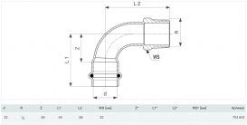 Угольник переходной 90° Viega Prestabo 22хR1/2 нелегированная сталь 704643