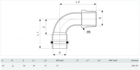 Косинець перехідний 90° Viega Prestabo 22хR3/4 нелегована сталь 558437