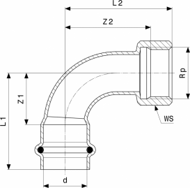 Угольник переходной 90° Viega Sanpress Inox 2314 с SC‑Contur 22хR¾ нержавеющая сталь 436926