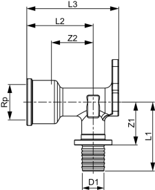 Уголок настенный Tece TECEflex длина выпускных отверстий 54 мм 16х1/2'' латунь 768503