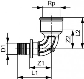 Куточок з'єднувальний 90 ° TECE TECEflex внутрішнє різьблення 25 х 3/4 бронза 708104