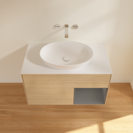 Тумба под раковину Villeroy & Boch Finion 100х50,1 см с подсветкой МДФ шпон дуба/стекло белое матовое GA21GKPC