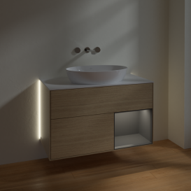 Тумба под раковину Villeroy & Boch Finion 100х50,1 см с подсветкой МДФ шпон дуба/стекло белое матовое GA21GKPC