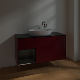 Тумба под раковину Villeroy & Boch Finion 120х50,1 см с подсветкой МДФ пион матовый лак/стекло черное матовое F942PDHB