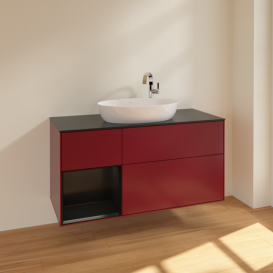 Тумба під раковину Villeroy & Boch Finion 120х50,1 см з підсвічуванням МДФ півонія матовий лак/скло чорне матове F942PDHB