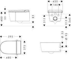 Унитаз-биде Hansgrohe LavaPura Element S AquaHelix Flush 37,5х59,5 см с крышкой керамика SmartClean HygieneEffect белый 63021450