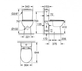 Унітаз-компакт Grohe Bau Ceramic 36,4х64,4 см із сидінням фарфор альпійський білий 39904000