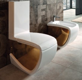 Чаша унітаза-компакта підлогового Hidra Hi-Line 38х67,5 см санфаянс білий/золото HI12 013 bianco/oro HI12 013 bianco/oro