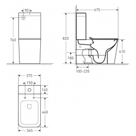 Унітаз-компакт підлоговий Volle Libra Rimless 37,5х67,5 см кераміка білий 13-41-566