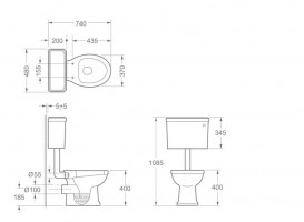 Унітаз підлоговий компакт Devit Classic 48х74 см санфаянс білий із середнім бачком і зливною трубою 3010151