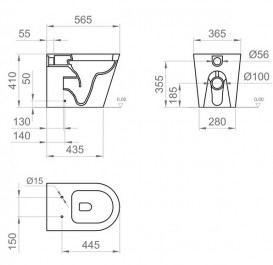 Унітаз підлоговий Ponsi Surf безободковий 36,5х56,5 см кераміка білий глянець BCSURLVASO0003
